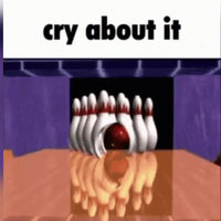Cry About It meme format depicting a bowling ball phasing through pins.