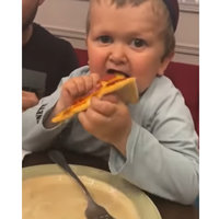 Pitzah meme format depicting Hasbulla Magomedov eating pizza.