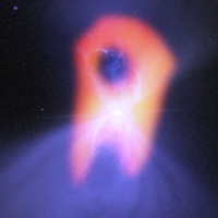 Boomerang Nebula / The Coldest Place in the Universe meme depicting a nebula that resembles amogus crewmate from among us.