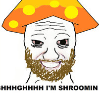 Shroomer meme depicting a coomer wojak with a mushroom head and the caption "ugh I'm shroomin."