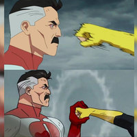 Omni-Man Blocks a Punch Omni-Man Blocks a Punch meme template of Omni-Man blocking a punch from Mark in the show Invincible.