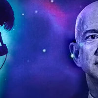 Bo Burnham's "Bezos I" / Jeffery, Jeffery Bezos song artwork depicting Burnham and Bezos.