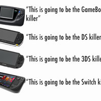This Is Going to Be the Game Boy Killer meme example depicting several handheld gaming devices and consoles claiming to be the killers of various competitors.