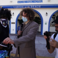 Andrew from Channel 5 In the middle of an interview after coming back to journalism.