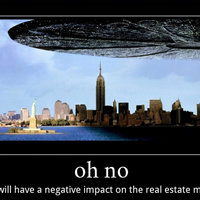 This Will Affect the Economy / Trout Population This Will Affect the Economy meme example depicting a demotivational poster with a UFO flying over NYC.