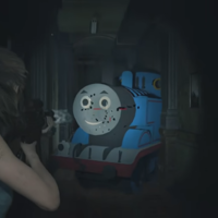 Thomas the Tank Engine Mods example depicting a thomas the tank engine appearing in the Resident Evil 2 Remake.