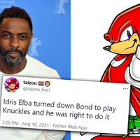 Idris Elba as Knuckles Idris Elba and Knuckles with a tweet about Elba turning down the role of James Bond to play Knuckles in the sonic 2 movie.