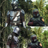 Boba Fett's Weird Comment Boba Fett saying something and Din Djarin, the Mandalorian, turning around to react.