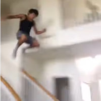 Can I Get A Hoya / Hoyeah Challenge Can I Get A Hoya / Hoyeah Challenge depicting a man appearing to jump down a long flight of stairs.