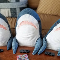 IKEA BLÅHAJ Shark IKEA BLAHAJ Shark plush toys seated around a table with Nintendo Switch controllers placed in front of them.