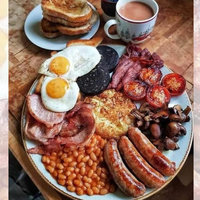Full English Breakfast meme format depicting a traditional full English breakfast with sausage, beans, ham, bacon, eggs, black pudding, tomatoes and toast.