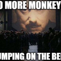 Big Brother Orders / 1984 GIF Big Brother Orders meme format and example depicting an image of Big Brother from the 1984 film staring down a crowd with the text "No more monkeys jumping on the bed."