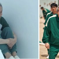 Oh-Il Nam Standing and Sitting Oh-Il Nam Standing and Sitting meme format depicting a screenshot from Squid Game of the old man in his 001 tracksuit.