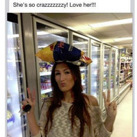 She's So Crazzzzzzzy Love Her meme format depicting a woman with a bag of chips on her head standing in a cooler aisle at a grocery store.