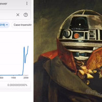 Google Books Ngram Viewer Historical Photoshop TikTok Trend depicting an example with star wars character R2D2 in a military uniform styled as a classical painting.