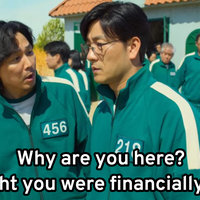 Why Are You Here? I Thought You Were Financially Stable Why Are You Here? I Thought You Were Financially Stable meme format depicting two of the main characters from the Netflix show Squid Game.