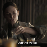 Use the voice meme format and template from dune depicting Lady Jessica of Atreides asking Paul to "use the voice."