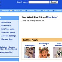 The spacehey home page depicting a sample user's page.