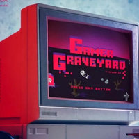 The Gamer Graveyard title screen depicted on an old PC monitor.