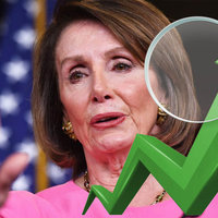 Nancy Pelosi Insider Trading memes depicting the speaker of the house superimposed with clip art of stocks.