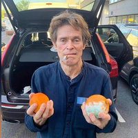 Willem Dafoe Smoking Cigarette With Two Oranges One of Them Moldy Willem Dafoe Smoking Cigarette With Two Oranges One of Them Moldy meme template and format depicting actor willem dafoe holding a cigarette in his mouth and two oranges in his hands.
