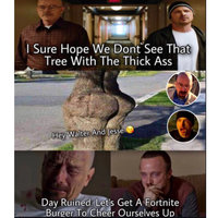 I Sure Hope We Don't See That Tree With The Thick Ass meme format and example depicting a scene from Breaking Bad with a tree that resembles someone's butt.