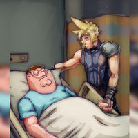 Peter I Told You Peter I Told You meme template depicting cloud from final fantasy visiting peter griffin's hospital bed looking somber.