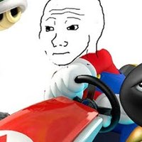 Mario Karted Mario Karted meme depicting a wojak feels guy driving a go-cart surrounded by hostile items from Mario kart.