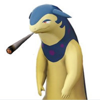 Stoned Typhlosion meme template and format depicting the pokemon typhlosion looking high with a joint from Pokémon Legends Arceus.
