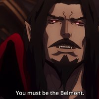 You Must Be The Belmont / Trevor Punching Dracula meme format depicting dracula from netflix's Castlevania anime.