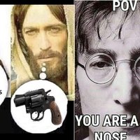 John Lennon being killed by Mark David Chapman in two memes about his murder.