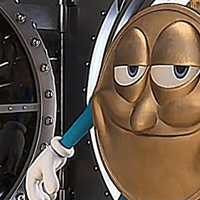 Don't Be Shy Go Ahead And Try meme format depicting an anthropomorphic piece of cryptocurrency standing in front of a vault door.