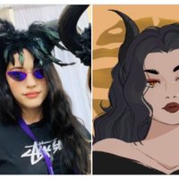 Web2 Me Vs. Web3 Me Web2 me versus Web3 me trend depicting Kat Dennings wearing horns and then an CryptoCoven NFT mimicking her look.