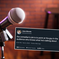 A Comedian's Job meme and twitter trend depicting a microphone as a stand-up comedy club and an example tweet.