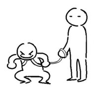Person On Leash Person On Leash meme template and format depicting a minimal drawing of a person staring blankly while holding a leash attached to someone looking menacingly in front of them.