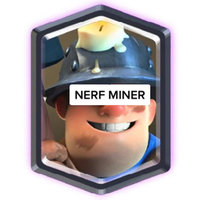 Nerf Miner meme character from the video game clash royale depicting a man with a shovel and mining helmet adorned with a candle.