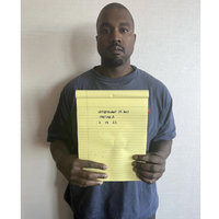 Kanye West Holding Notepad Kanye West Holding Notepad meme format and template depicting the rapper holding a yellow legal pad against a plain white wall.