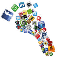 Digital Footprint depicting an image of numerous sites, social media platforms and apps in the shape of a footprint.
