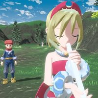 Irida Irida pokemon legends arceus character playing a flute from the video game.