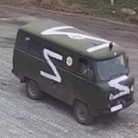 Russian Z Military Symbol Russian Z Tagged Military Symbol on a scooby doo looking van.