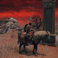 An image of the zone caelid, a region from the game elden ring.