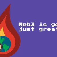 Web3 Is Going Great Web3 Is Going just Great artwork depicting a globe on fire and a Bored Ape NFT crying.