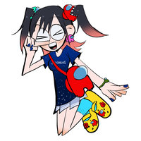 Among Us Girl Among Us Girl webcomic character depicting a girl adorned with among us clothing and accessories from the video game.