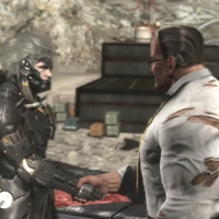 Raiden and Armstrong Shaking Hands meme format depicting the characters from Metal Gear Rising Revengeance grasping hands.
