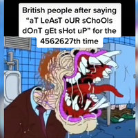 British People "Well At Least Our Schools Are Not A Shooting Range" British People school shooting meme example mocking the cliche and stereotype joke.