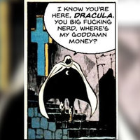I Know You're Here Dracula You Big Fucking Nerd meme depicting moonknight from the comic walking down a set of stairs.