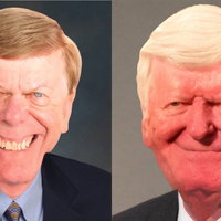 Senator Facemorph meme depicting two images of all 50 Democratic and all 50 Republican US senators facemorphed into one via FaceApp app.