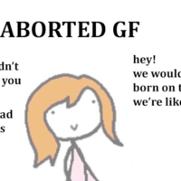 Aborted gf meme example depicting a stick figure woman with red hair surrounded by captions.