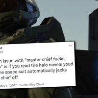 Does Master Chief's Suit Jack Him Off? Does Master Chief's Suit Jack Him Off meme depicting the original tweet from dril and an image of halo.