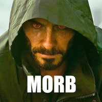 Morb meme depicting a photograph of Jared Leto as Morbius, presumably mid-morb.